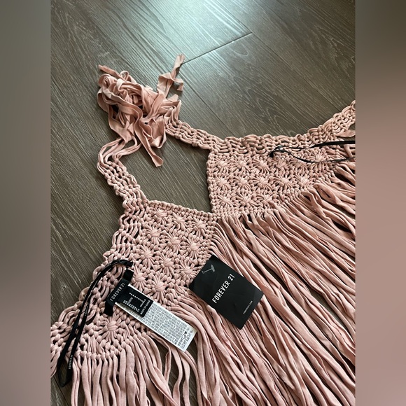 Forever 21 Nude Crochet Fringe Halter Top - Picture 7 of 7